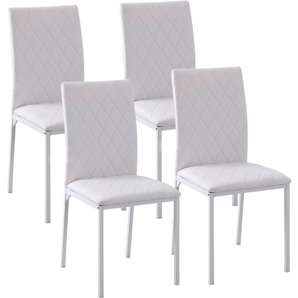 HOMCOM Dining chairs 4-pack, kitchen chair with backrest, faux leather, living room chair with foot pad, chairs, padded chair with metal legs for dining table, white | Aosom Ireland