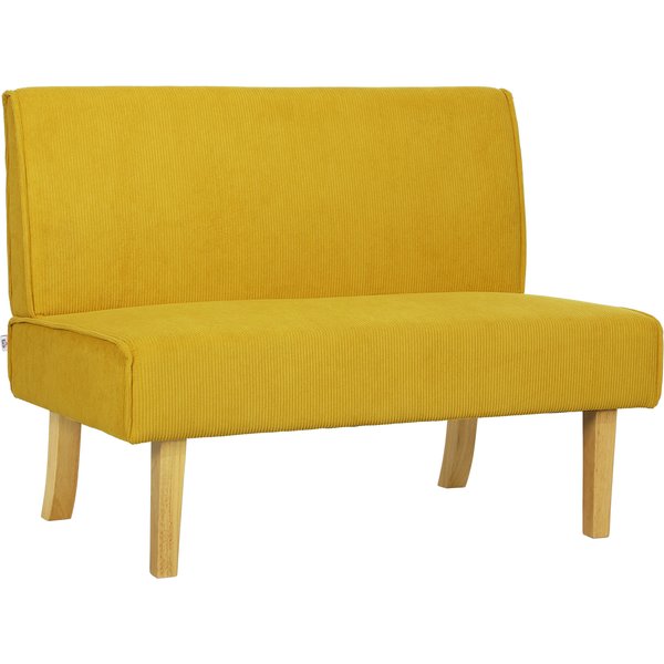 HOMCOM Two-seater sofa with cord upholstery, thick padding and solid wooden legs for living room, bedroom, office, Yellow | Aosom Ireland