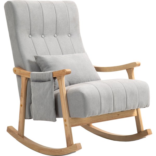 HOMCOM Rocking chair with lumbar cushion, wide seat, beech frame, up to 120 kg, gray | Aosom Ireland