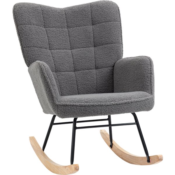 HOMCOM Retro-style rocking chair, solid wood, armchair, recliner, 98 cm x 71 cm x 101 cm, Dark gray | Aosom Ireland