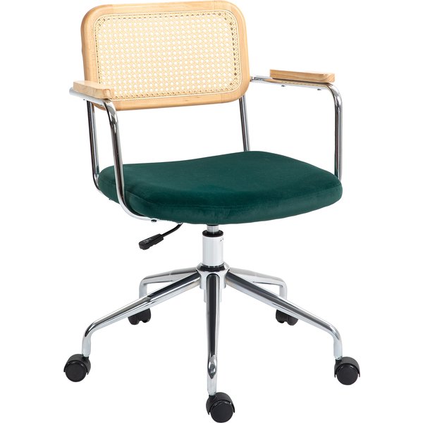 HOMCOM Office chair, boho design, wooden armrests, swivel, adjustable, up to 120 kg, steel, green | Aosom Ireland