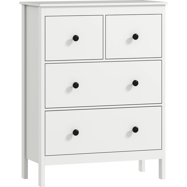 HOMCOM Dresser with 4 Drawers, for Clothes & Bedding, Living Room, Bedroom, Hallway, Particleboard, White | Aosom Ireland
