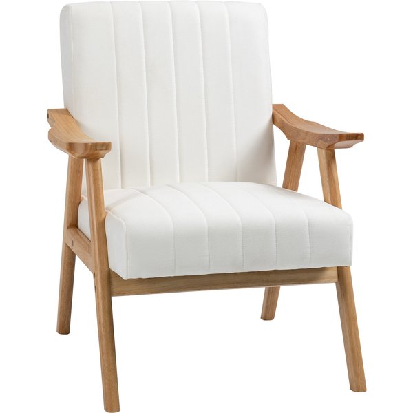 HOMCOM Upholstered armchair in Scandi design, velvet-look, solid wood frame, 68 x 74 x 82 cm, Natural+Cream | Aosom Ireland