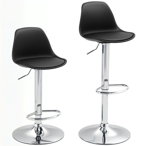 HOMCOM 2-Piece Set Bar Stools, Bar Chairs, Swivel Chairs with Backrest, Height-Adjustable, up to 120 kg load capacity, 42 x 38 x 82-104 cm, Black | Aosom Ireland