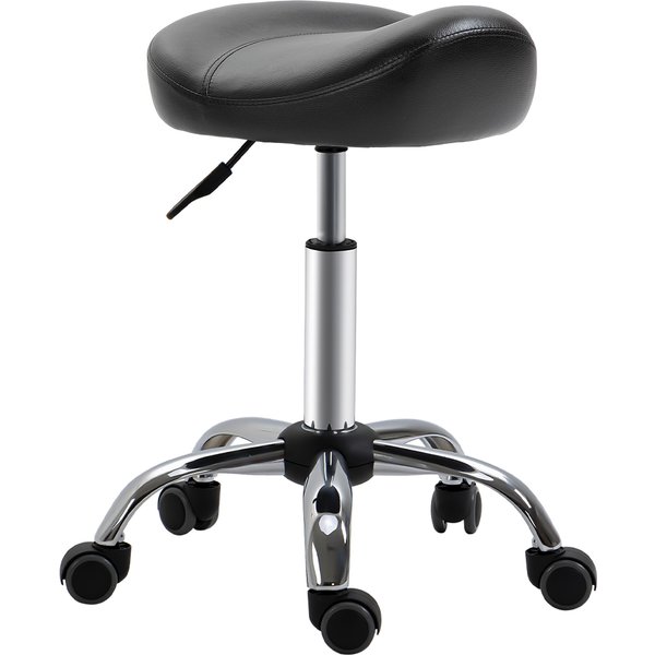 HOMCOM Salon Stool with Saddle Seat, Height-Adjustable, Faux Leather, 48x48x54-69cm, Black | Aosom Ireland