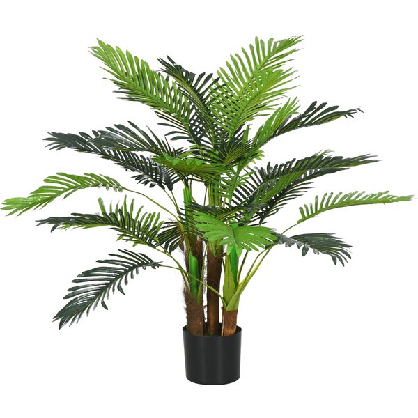 HOMCOM Artificial Palm, 100 cm, realistic branches, decorative plant, plastic, with pot, Brown+Green | Aosom Ireland
