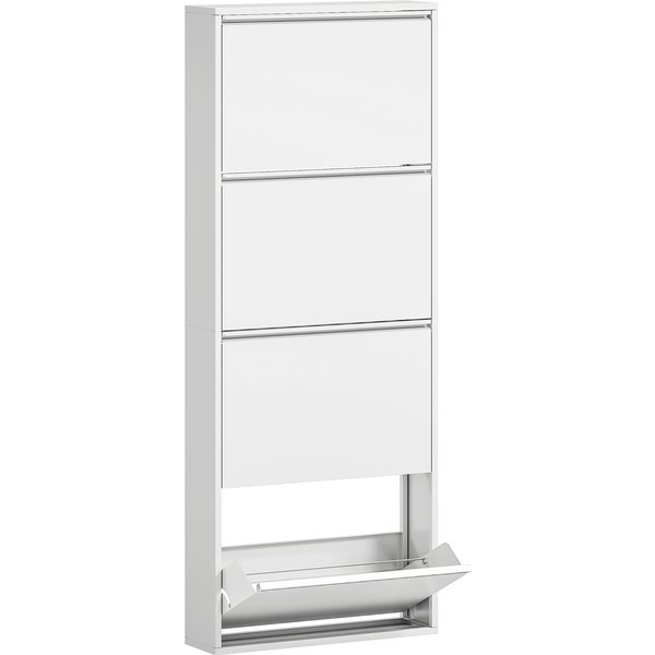 HOMCOM Slim Metal Shoe Cabinet for up to 8 Pairs, 4 Tilt Drawers, for Hallway/Entryway, White | Aosom Ireland