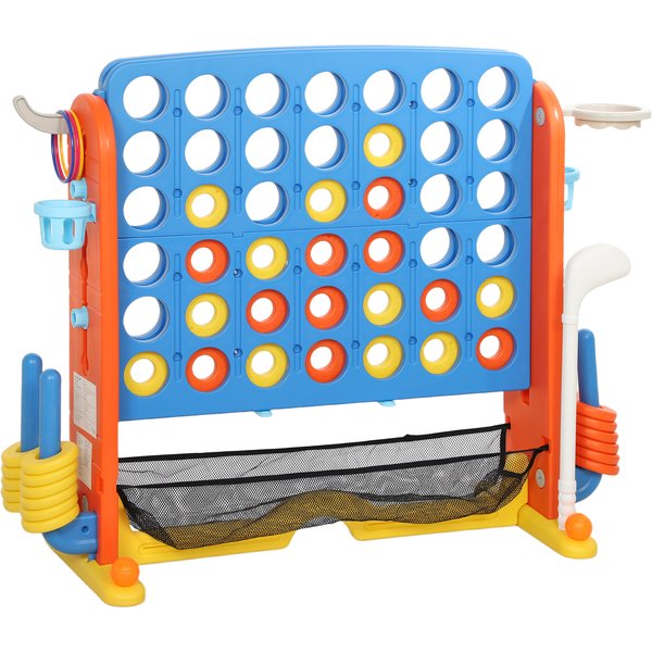 AIYAPLAY 4-in-1 Game Set, Connect Four, Height-Adjustable, Mesh Bag, Plastic, Colorful | Aosom Ireland