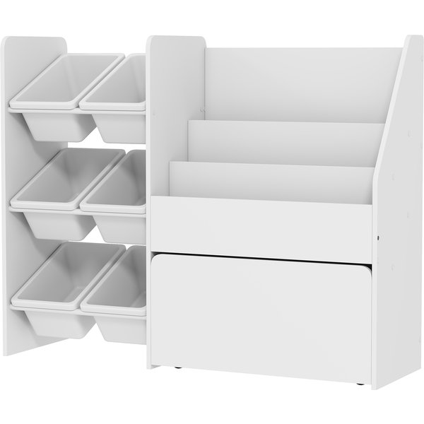 Aiyaplay ÉTagèRe Enfant Pour Jouets Avec 6 Bacs Amovibles 3 éTagèRes Ouvertes Et Tiroir InféRieur Sur Roulettes Pour Garderie-image