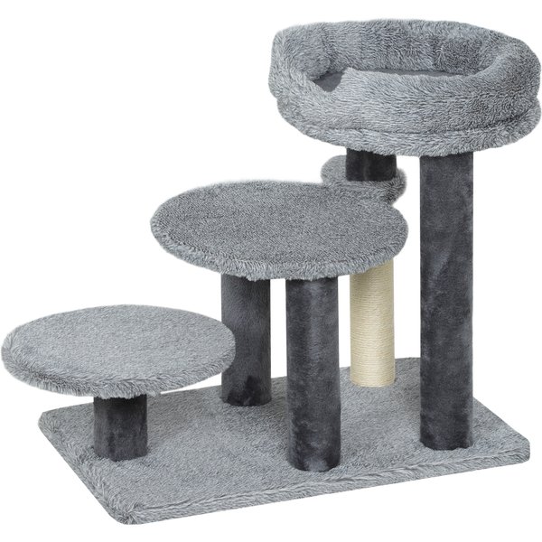 PawHut Arbre à Griffer Et Escalier Pour Chat, Base Large, Tissu En Peluche, Poteau à Griffer En Sisal, Gris-image