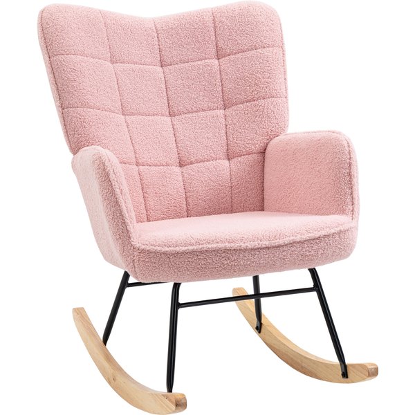 Homcom Fauteuil à Bascule Rocking Chair RevêTement Bouclette Structure En Acier 71 X 98 X 101 Cm Rose-image