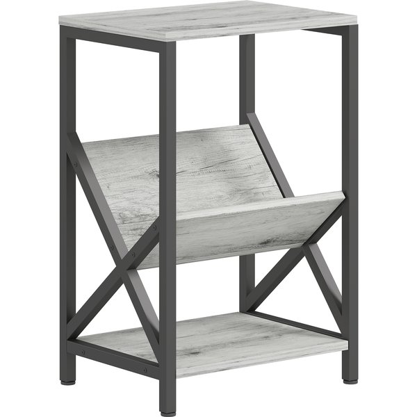 HOMCOM Schmaler Beistelltisch, Endtisch mit 3-stufigem Stauraum, V-förmiges Zeitungsfach, Stahlgestell, industrieller Couchtisch für Wohnzimmer & Schlafzimmer, 40 x 30 x 61 cm, dunkelgrau Aosom