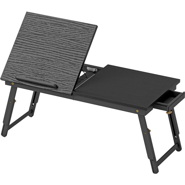 HOMCOM Klappbarer, höhenverstellbarer Betttisch mit neigbarer Platte, Schubfach, Bambus-Betttisch, 83,5l x 33P x 23,5-34H cm, schwarz Aosom
