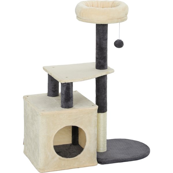 PawHut Kratzbaum für Katzen 92 cm hoch, Katzenturm mit Häuschen, oberes Körbchen, Sisalstangen und Ball, für ausgewachsene Katzen und Kätzchen, Cremeweiß Aosom