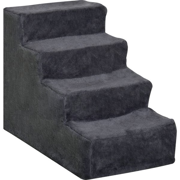 PawHut Portable 4-Step Dog Stair, Removable Suede Fabric & Wood, 60x35x44 cm, Dark Grey | Aosom Ireland