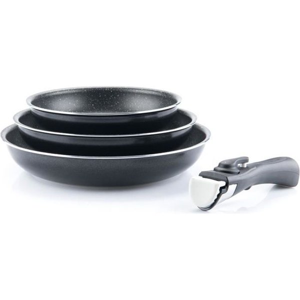Set De 3 Poeles - Arthur Martin - AM130 - Noir - Tous Feux Dont Induction - 20/24/28 Cm + 1 PoignéE - Aluminium-image