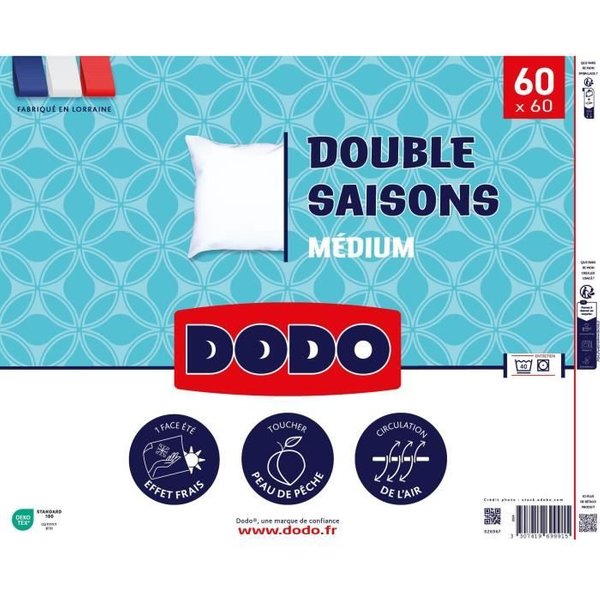 Dodo - Oreiller Double Saisons - 60 X 60 Cm - 100% Polyester Volupt'air - Blanc-image
