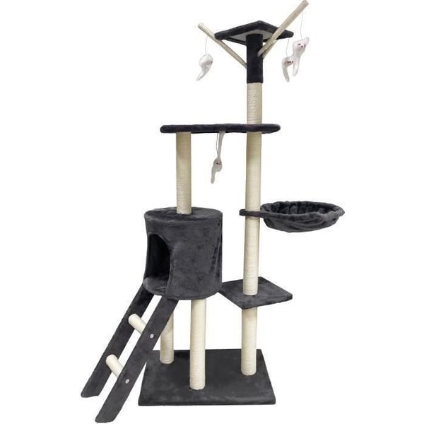 Jipsy Arbre A Chat Gris Foncé 79 X 34 X 138 Cm - 3 Plateformes, 1 Perchoir, 1 Niche, 1 Escalier, Poteaux A Griffer-image