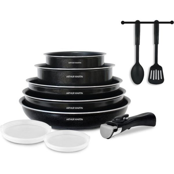 Batterie De Cuisine 10 Pieces Arthur Martin - Aluminium - Tous Feux Sauf Induction - Noir-image