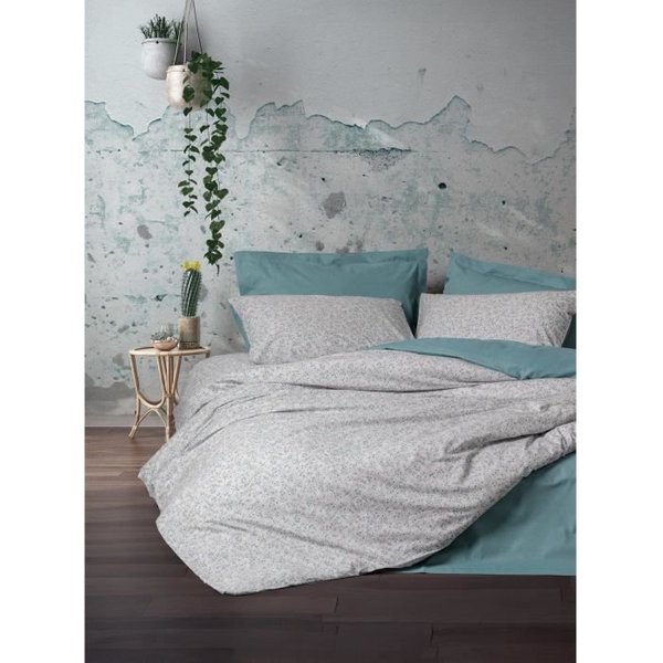 Parure De Lit - 1 Housse De Couette 220 X 240 Cm + 2 Taies D'oreiller 60 X 60 Cm - 100% Coton Renforcé - Menthe-image