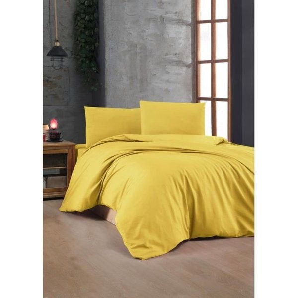 Parure De Lit - 1 Housse De Couette 220 X 240 Cm + 2 Taies D'oreiller 60 X 60 Cm - 100% Coton Renforcé - Jaune-image