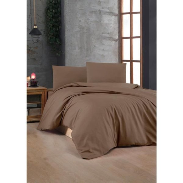Parure De Lit - 1 Housse De Couette 220 X 240 Cm + 2 Taies D'oreiller 60 X 60 Cm - 100% Coton Renforcé - Brun-image