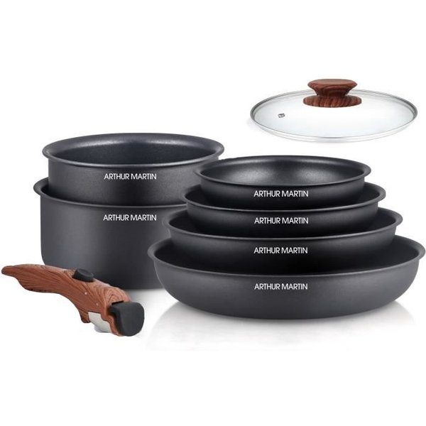 Batterie De Cuisine 8 Pieces Arthur Martin - Aluminium - PoignéE Bois - Tous Feux Dont Induction-image