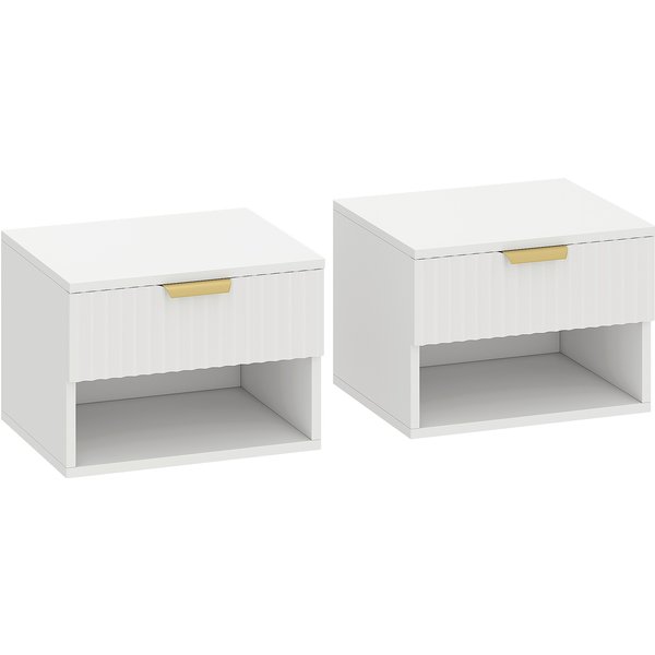 HOMCOM 2er-Set schmale hängende Nachttische mit Soft-Close, gerillter Schublade & offenem Fach, 40 x 34 x 29 cm, Weiß Aosom
