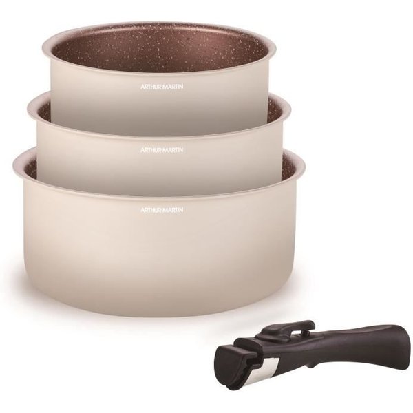 Set De 3 Casseroles Arthur Martin - AM2655 - 16-18-20 Cm + 1 PoignéE Amovible - Tous Feux Dont Induction-image