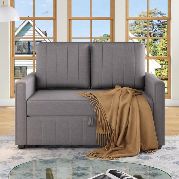 Multifunctional Folding Sofa Bed with Adjustable Backrest and 2 Cushions, Daybed Ideal for Small Homes, 127L x 75-180W x 94H cm, Dark Grey Aosom UK
