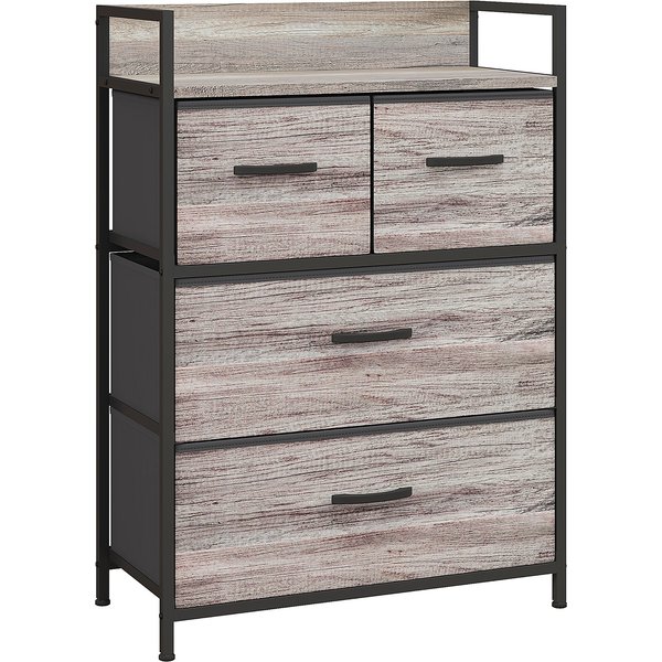 HOMCOM Kommode, 4 klappbare Stoff-Schubladen, Metallrahmen, offene Ablage – Industrie-Look, Grau, 60 x 29 x 85 cm Aosom