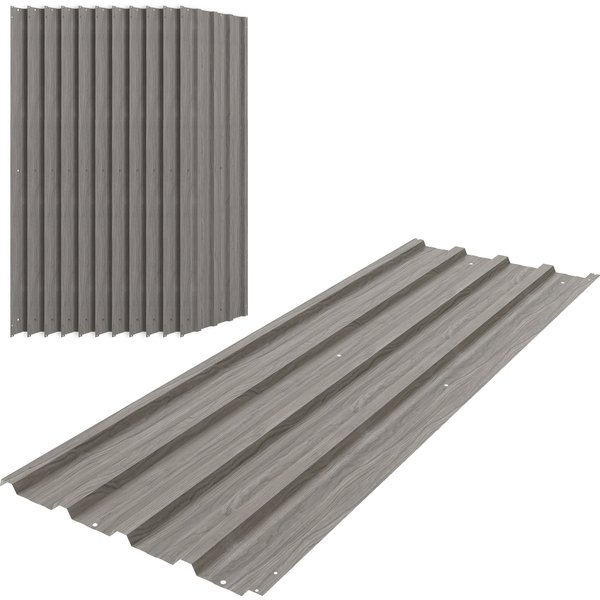 Outsunny Set of 12 Weatherproof Galvanized Steel Panels, 50.8 x 17.7 in, Light Grey Wood Effect | Aosom Ireland