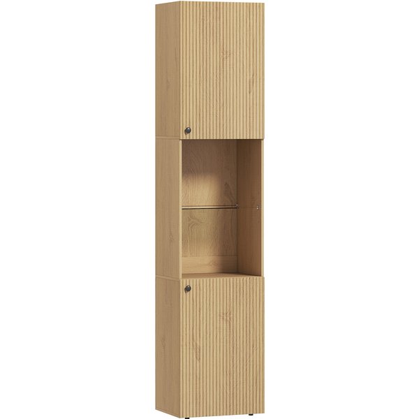HOMCOM Hochschrank fürs Bad, schmaler 6‑Ebenen Schrank mit 2 Türen, Glasboden, verstellbare Einlegeböden, 40×31×182 cm, Eiche‑Optik Aosom