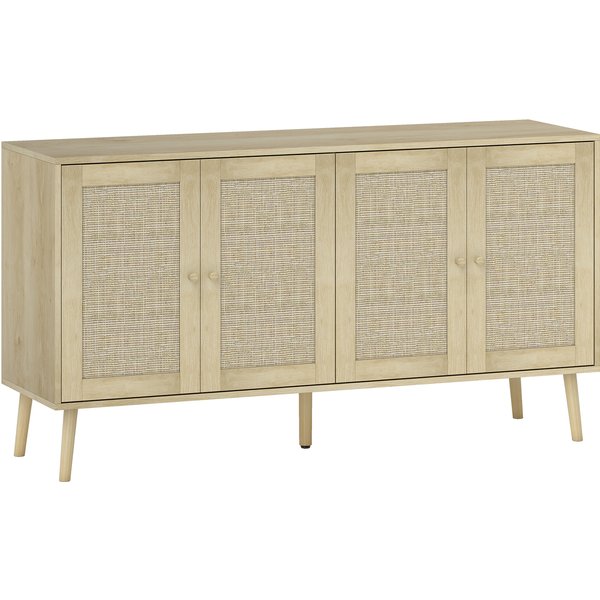 HOMCOM Sideboard mit Geflecht-Türen & verstellbaren Einlegeböden, 140×40×75 cm, Naturholzoptik Aosom