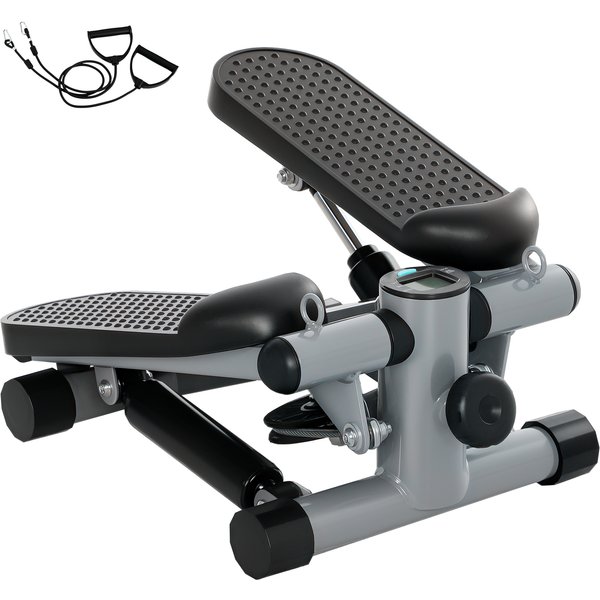 SPORTNOW Mini Fitness Stepper with Resistance Bands & LCD — Compact Gray (16.1 x 12.0 x 7.3 in) | Aosom Ireland