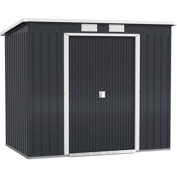 Outsunny Storage shed with ventilation windows, sliding doors, galvanized steel, 213 x 130 x 172 cm, Dark gray | Aosom Ireland