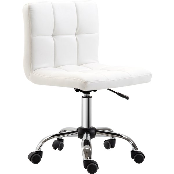 HOMCOM Bürostuhl, Ergonomischer Schreibtischstuhl ohne Armlehne, Höhenverstellbarer Drehstuhl, Computerstuhl für Büro, Arbeitszimmer, Kunstleder, Weiß Aosom