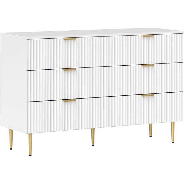 Homcom Commode 6 Tiroirs Commode Chambre Meuble De Rangement Moderne Avec PoignéEs Et Pieds DoréS, 120 X 40 X 76,5 Cm, Blanc-image