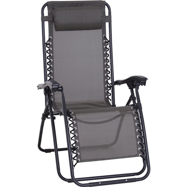 Outsunny Zero Gravity Reclining Chair, Outdoor Folding Sun Lounger with Head Pillow for Patio, Grey Aosom UK