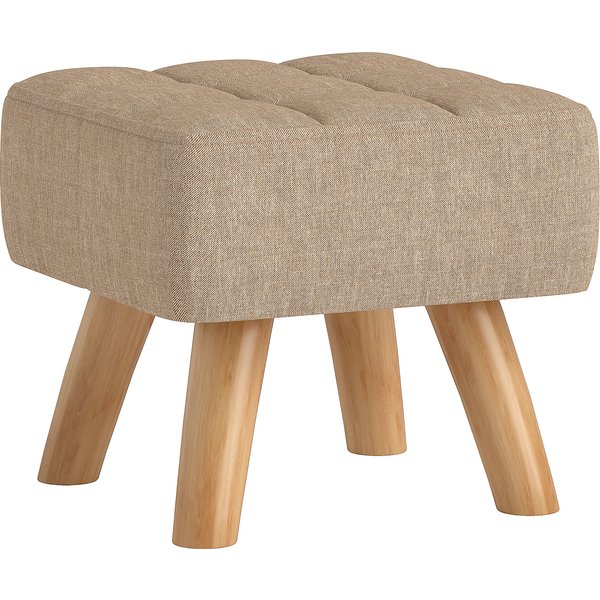 Homcom Repose Pied Salon Ottoman SièGe Rembourré En Tissu Avec Pieds En Bois 27 X 27 X 26 Cm Marron Clair-image