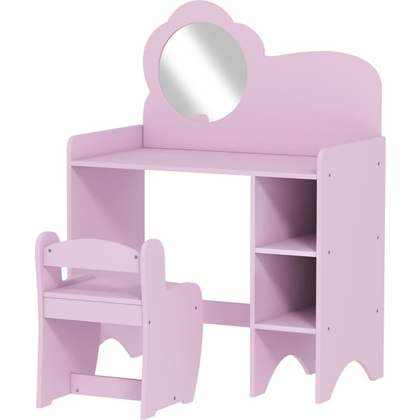 AIYAPLAY Girls' 2-in-1 Makeup Vanity Desk with Stool Mirror Open Shelves for Kids 3+ Years White | Aosom Ireland