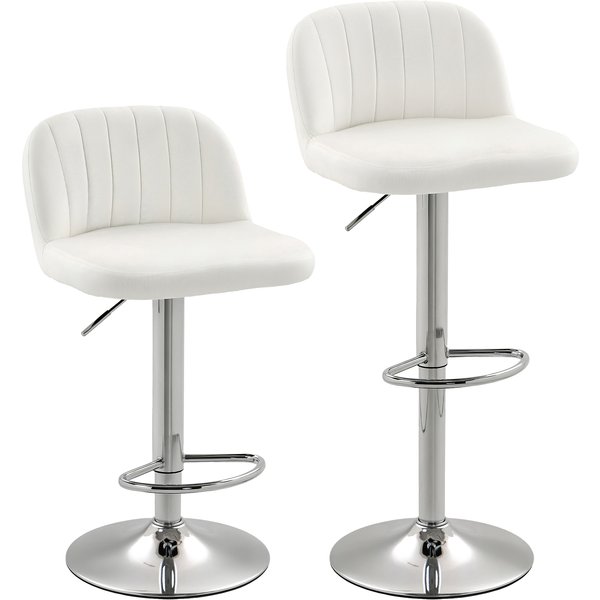 HOMCOM 2er-Set Barhocker, hohe Küchenhocker mit 360°-drehbarem Sitz, bis 81 cm Sitzhöhe, Rückenlehne und Fußstütze, samtbezogen, einfache Montage, moderner Stil, Creme Aosom
