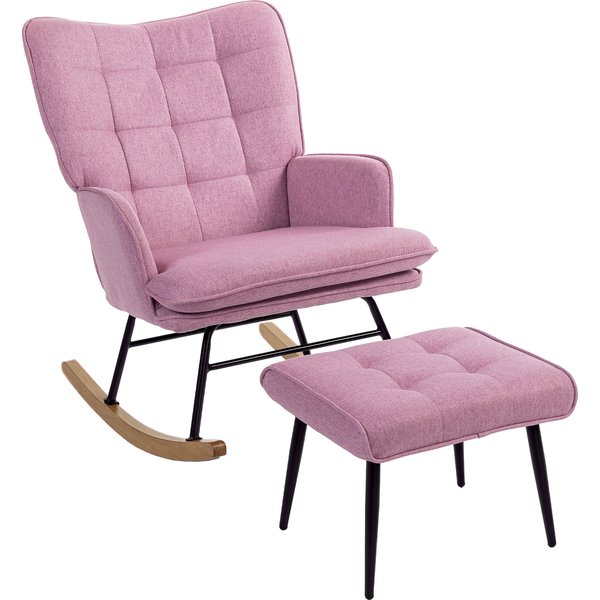 HOMCOM Schaukelsessel mit Fußhocker, Relax-Sessel, mit gepolstertem Kissen, hoher Rücken, Armlehnen und Holzfüßen, Belastung 130 kg, für Wohnzimmer, Schlafzimmer, Rosa Aosom