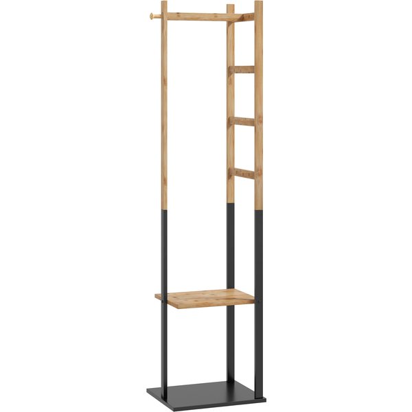 Homcom Portant Pour VêTements En Bambou, Porte-Manteau En Bois Avec Tringle, éTagèRes, PatèRe, 4 Barres LatéRales-image