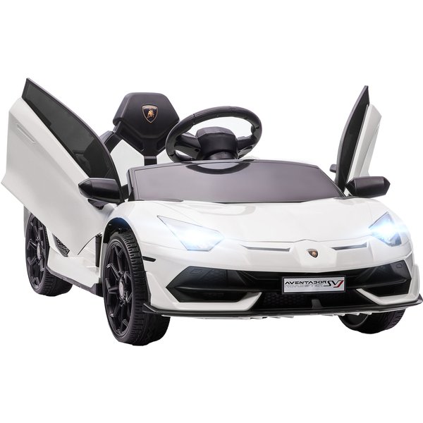 Homcom Voiture éLectrique Pour Enfants Licence Lamborghini Aventador Svj 12V Avec Portes Papillon TéLéCommande 3-5 Km/H Blanc-image