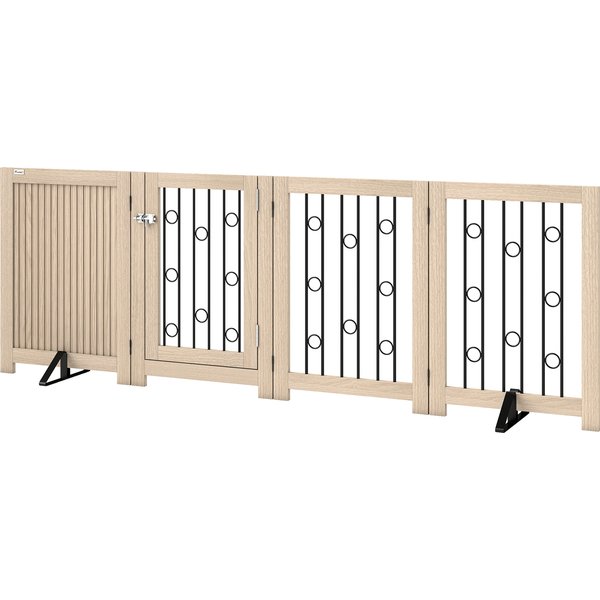 Pawhut Porte Autoportante Pour Animaux, BarrièRe Pour Chien Avec Porte, 4 Panneaux, Pour Couloir, Escalier, Encadrement De Porte, Mdf, Acier-image