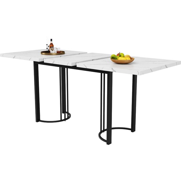 Ausziehbarer Esstisch mit Metallgestell, 140-179.5x80x75.5 cm, Weiß+Schwarz