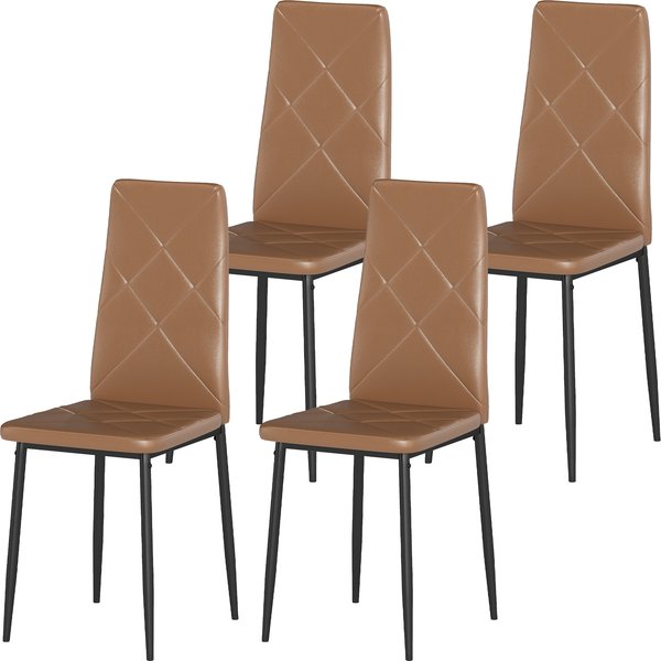 Homcom Lot De 4 Chaises De Salle à Manger Modernes Avec Dossier Haut En Simili Cuir Et Acier, 41X50X97 Cm, Marron-image