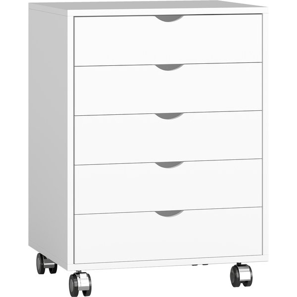 HOMCOM Schubladenschrank für Büro mit 5 Schubladen, Rollen und Feststellbremse, Schubladenschrank für A3/Letter/A4 Dokumente, platzsparender vertikaler Schrank für Arbeitszimmer, 50x40x67.5 cm, Weiß Aosom