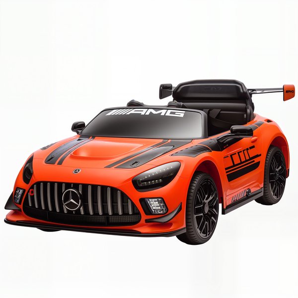 Aiyaplay Voiture ÉLectrique Enfants 3-8 Ans Mercedes-Amg 12V Avec TéLéCommande, Feux Led, Roulettes De Transport, Orange-image